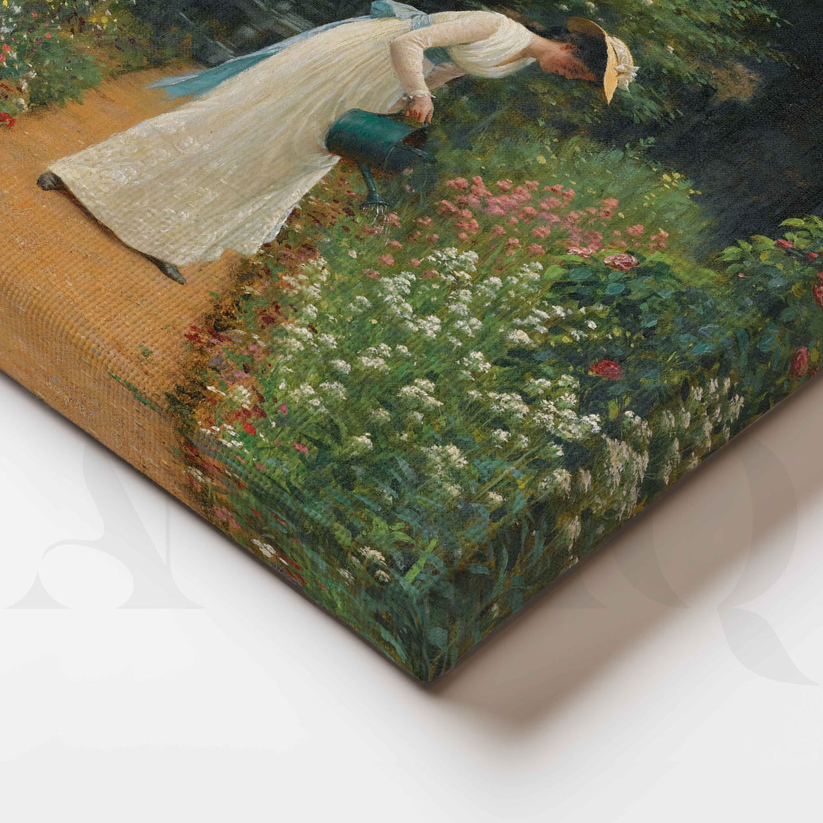 Woman Watering Garden Impressionist Canvas Artwork – Asha Art Studio – Image 2