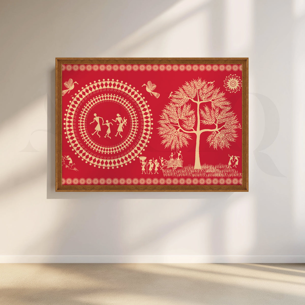 Red Warli Folk Art Canvas Artwork – Asha Art Studio – Image 6
