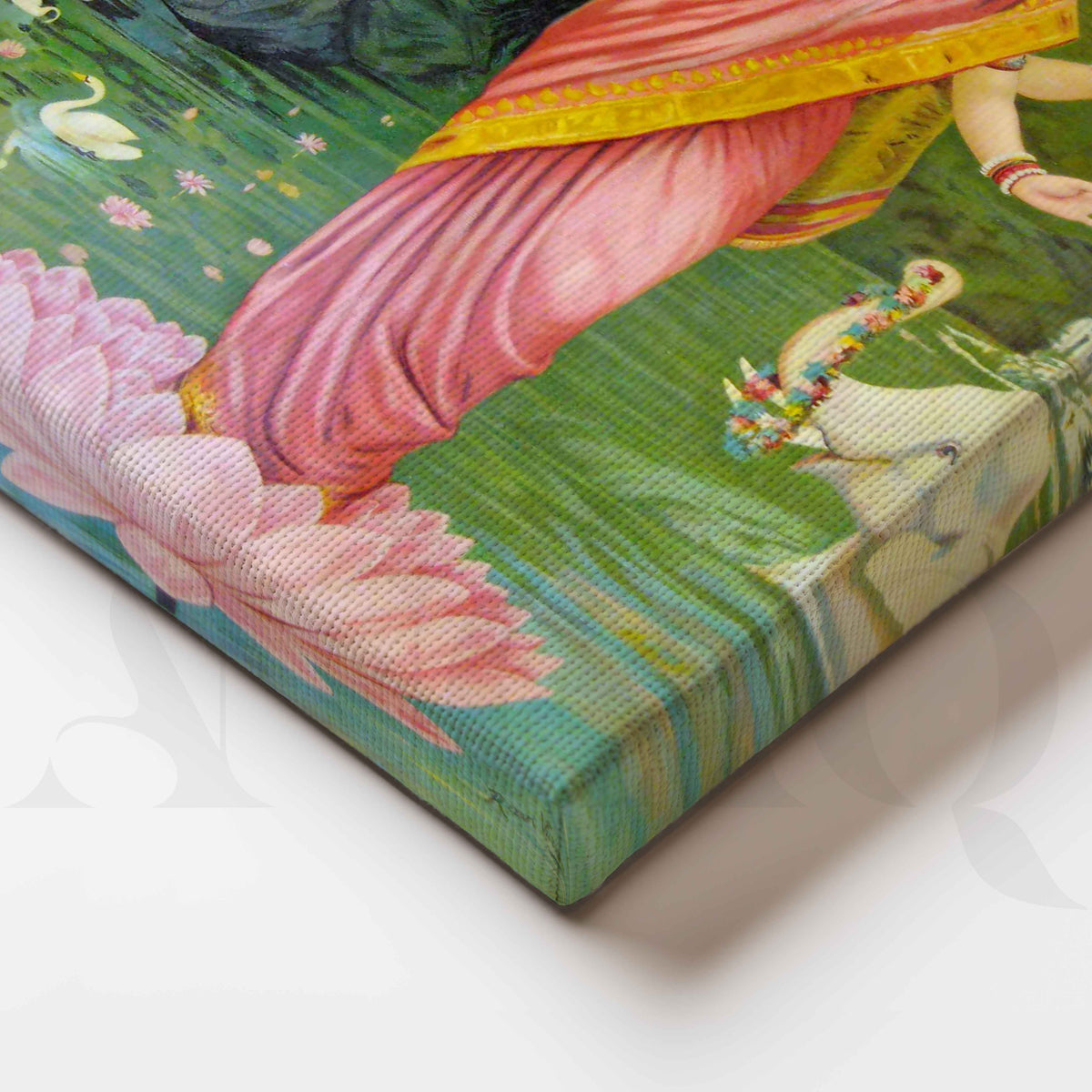 Goddess Lakshmi by Raja Ravi Varma Canvas Artwork – Asha Art Studio – Image 2