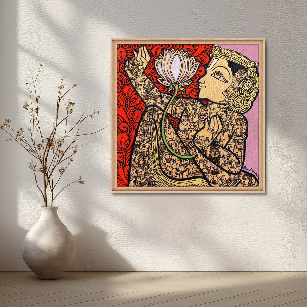 Indian Lotus Deity Folk Art Canvas Artwork – Asha Art Studio – Image 5