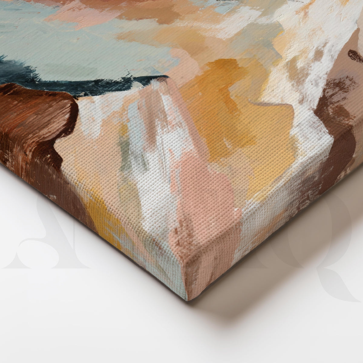 Abstract Mountain Landscape Canvas Artwork in Beige, Blue and Earthy Tones – Asha Art Studio – Image 2