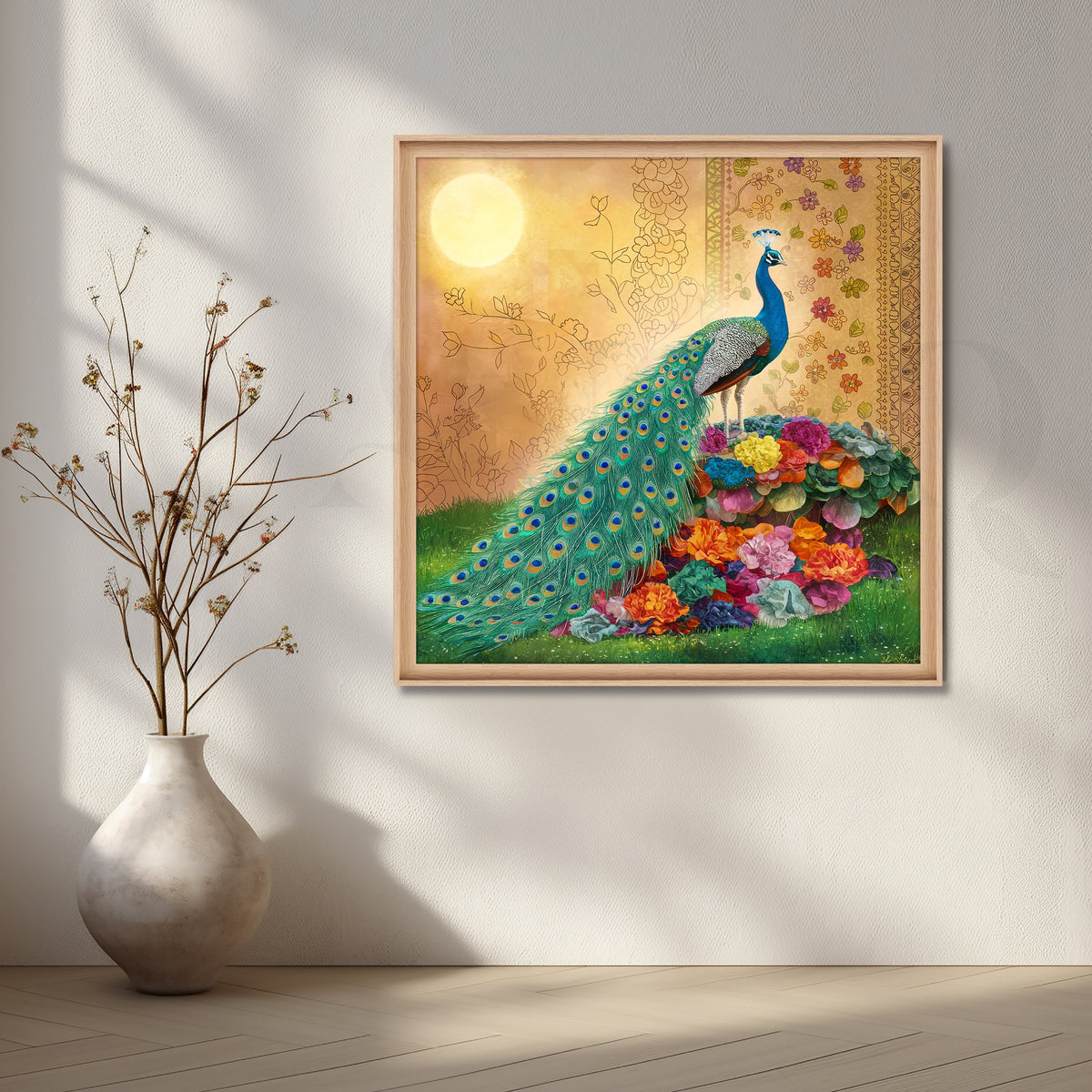 Morning Glory Peacock Canvas Artwork – Asha Art Studio – Image 5