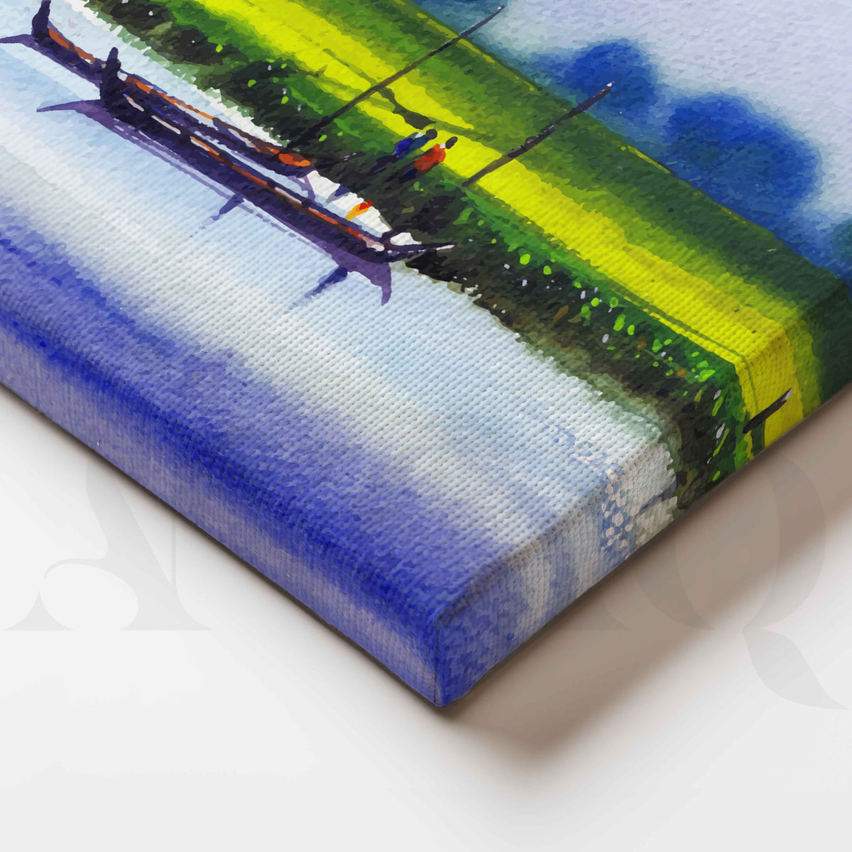 Riverside Boat Landscape Canvas Artwork – Asha Art Studio – Image 2