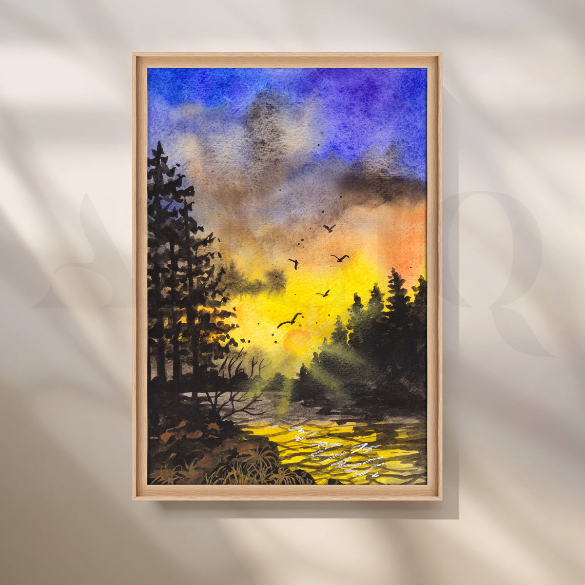 Twilight Birds Over Forest Creek Canvas Artwork – Asha Art Studio – Image 5
