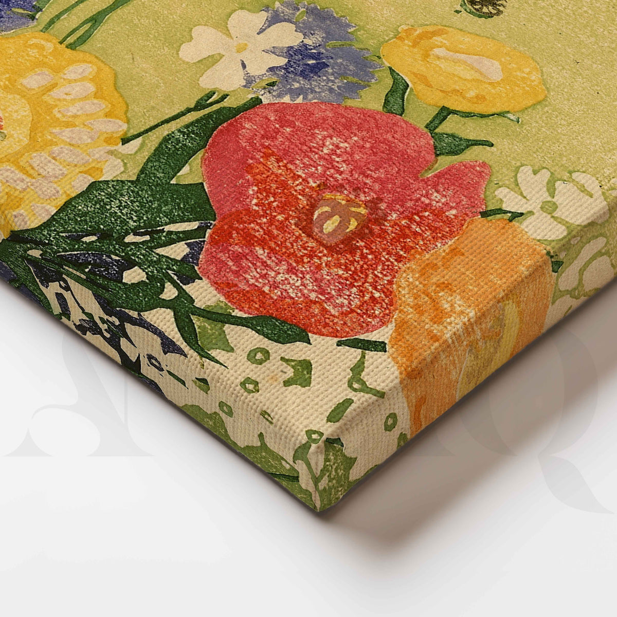 Modern Floral Block Print Canvas Artwork – Asha Art Studio – Image 2