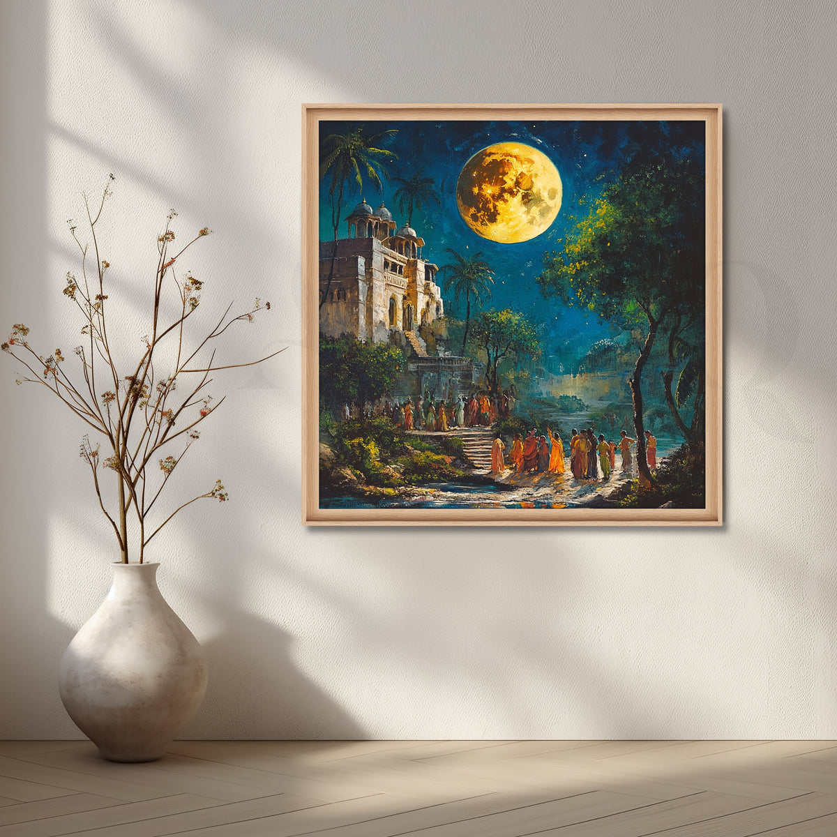 Moonlit Temple Procession Canvas Artwork – Asha Art Studio – Image 5