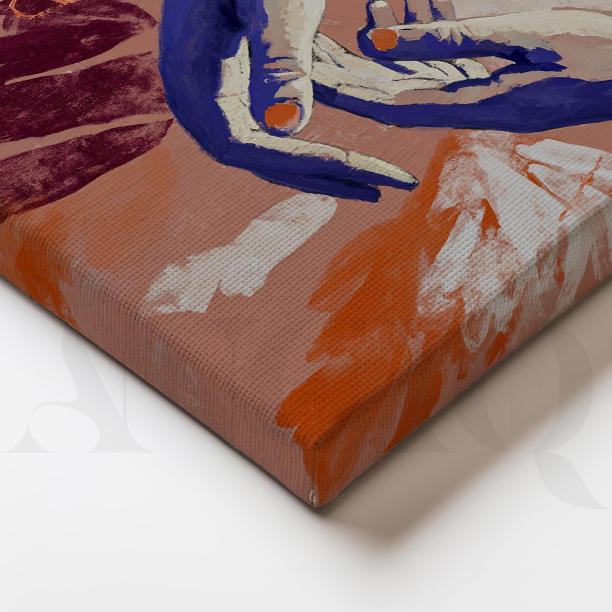 Abstract Hands Canvas Artwork in Terracotta, Blue and Burgundy Tones – Asha Art Studio – Image 2