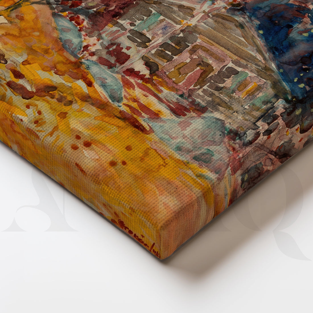 Autumn Cabin Hillside Canvas Artwork – Asha Art Studio