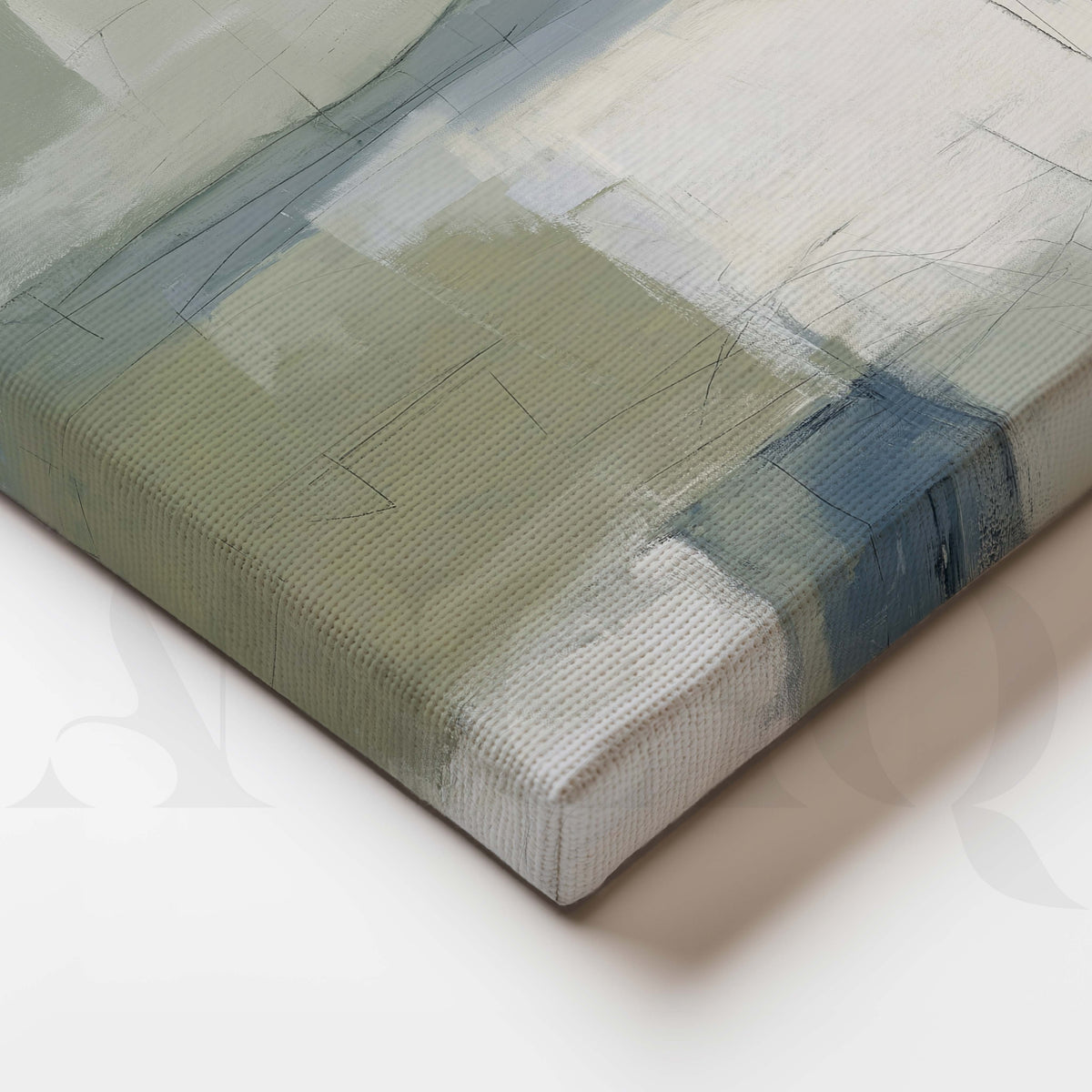 Soft Sage and Blue Abstract Canvas Artwork – Asha Art Studio – Image 2