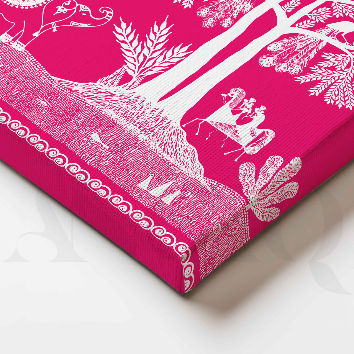 Pink Warli Tree of Life Canvas Wall Artwork – Asha Art Studio – Image 2