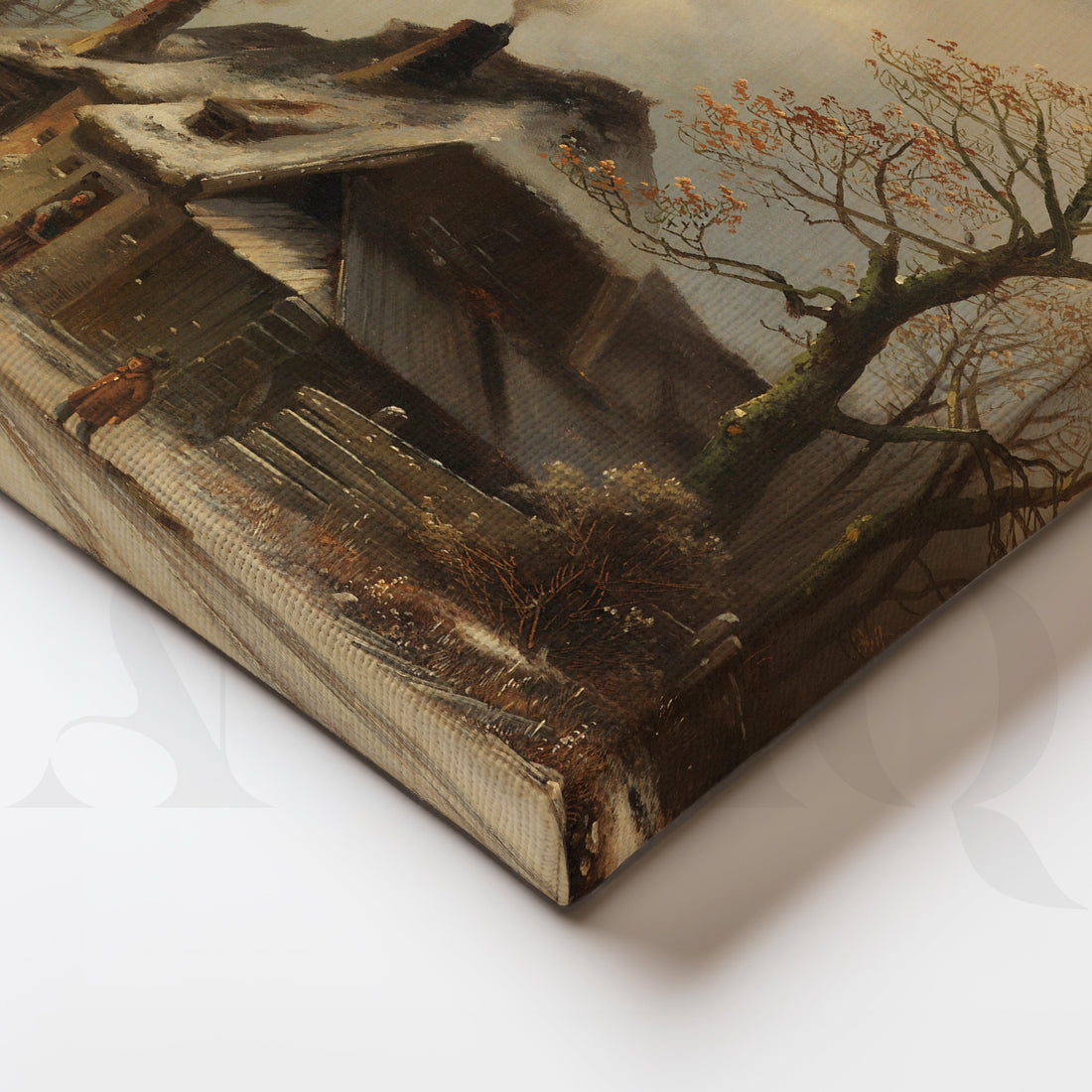 Rustic Winter Village Road Canvas Artwork – Asha Art Studio