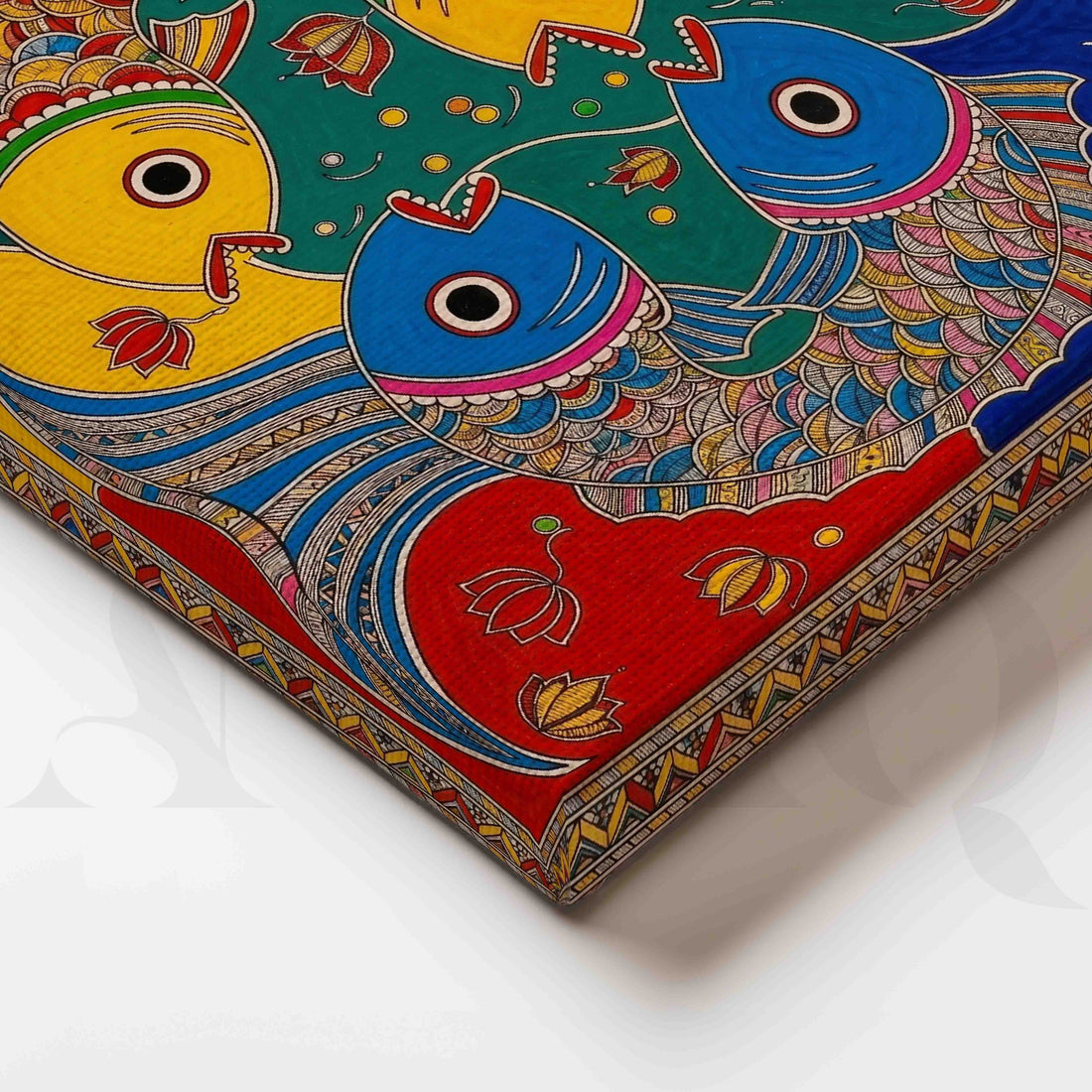 Colourful Fish Motif Madhubani Canvas Artwork – Asha Art Studio