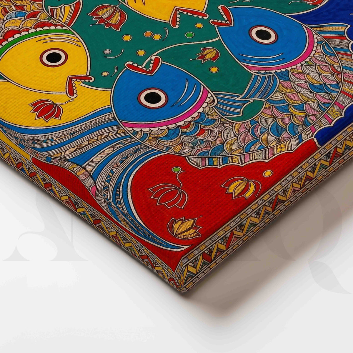 Colourful Fish Motif Madhubani Canvas Artwork – Asha Art Studio – Image 2