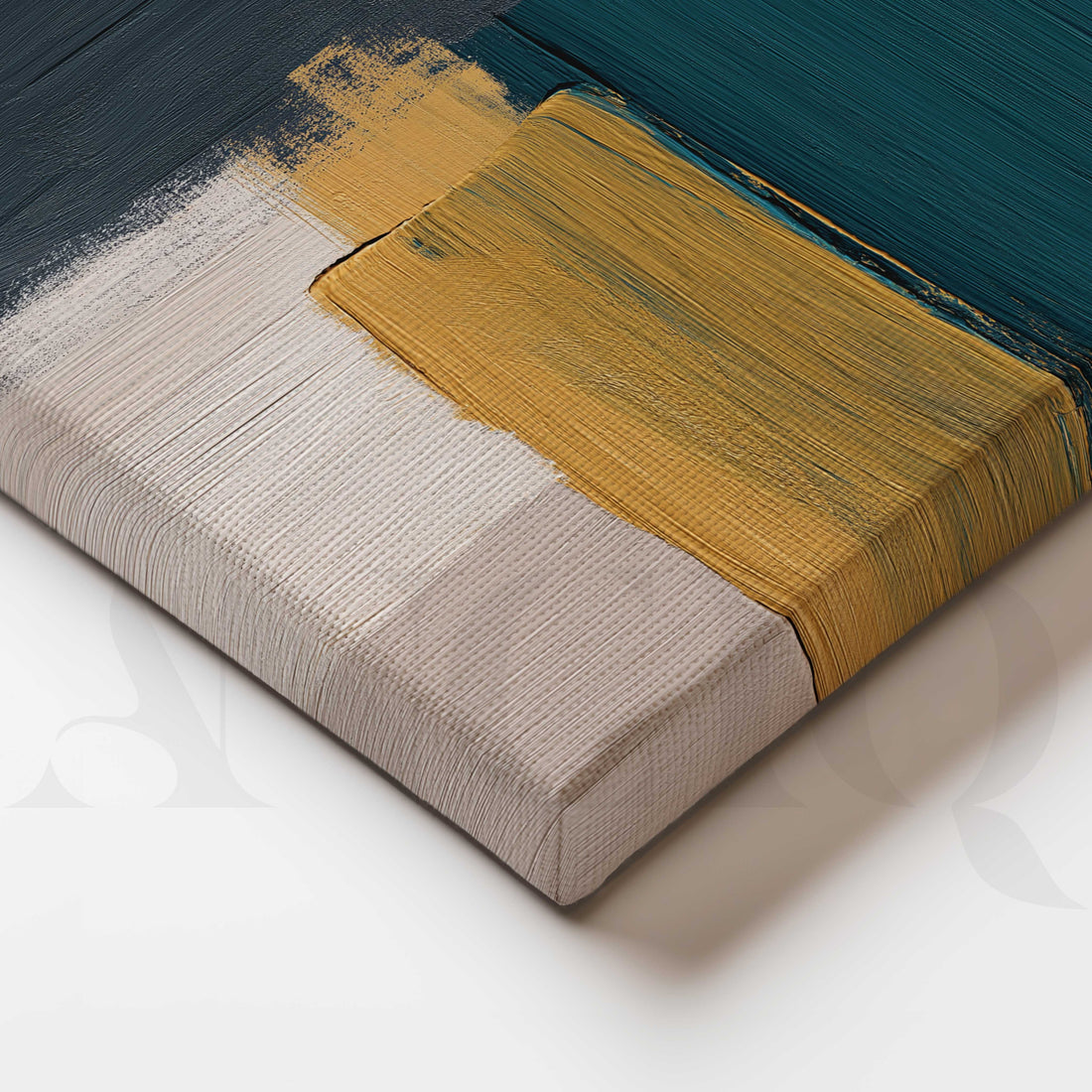 Teal Mustard and Charcoal Geometric Abstract Canvas Artwork – Asha Art Studio