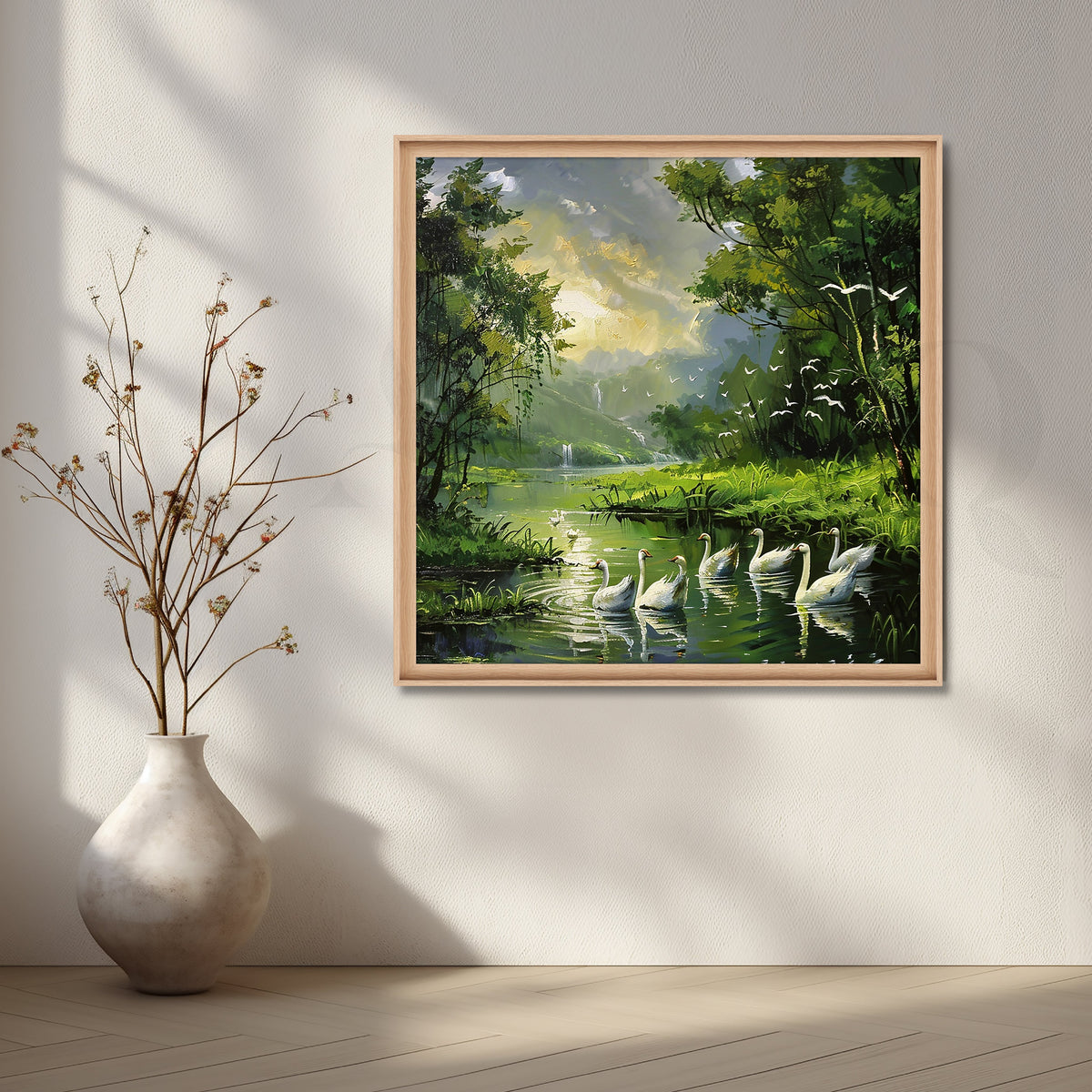 Serene Swan Lake Canvas Artwork – Asha Art Studio – Image 5