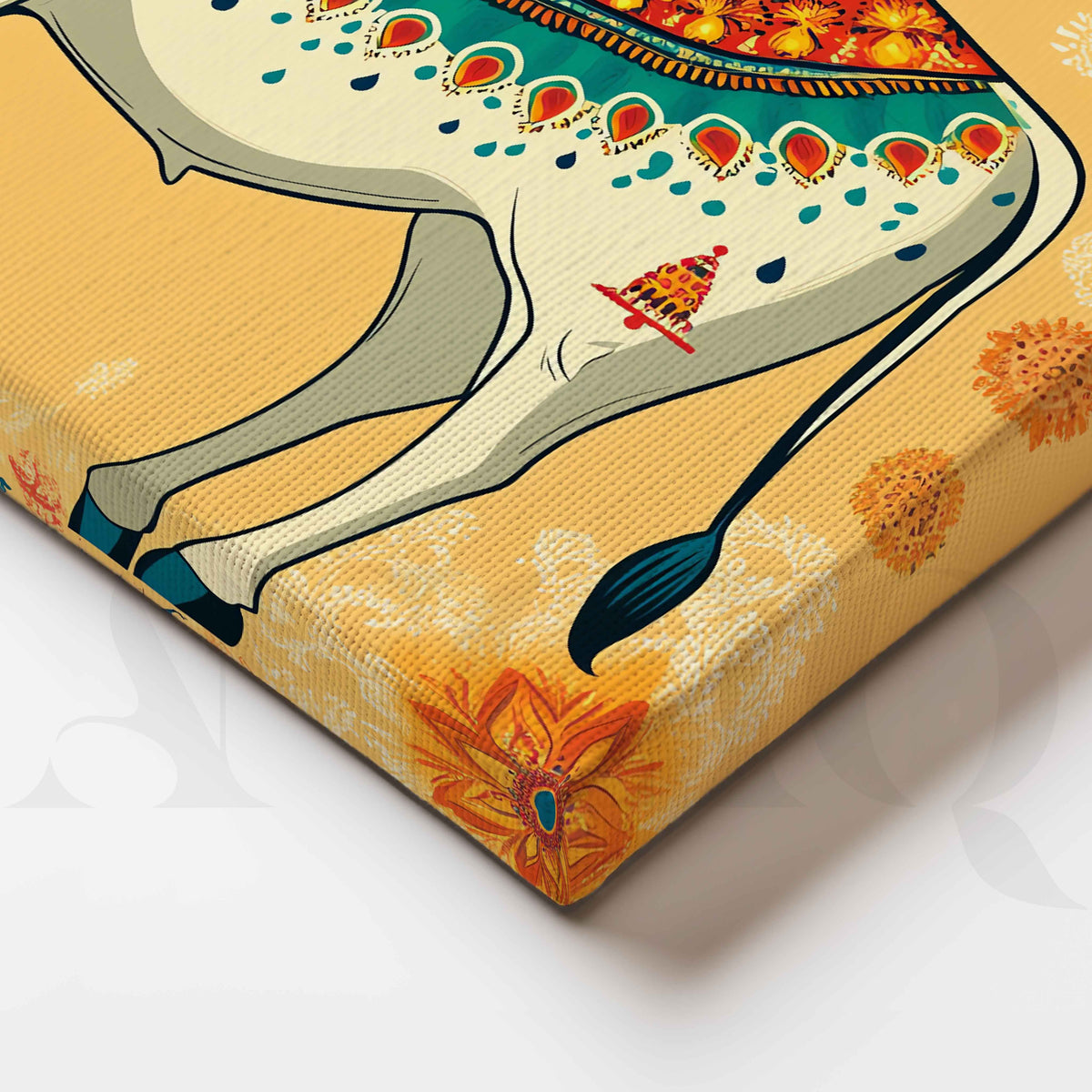 Decorative Sacred Cow Folk Canvas Artwork – Asha Art Studio – Image 2