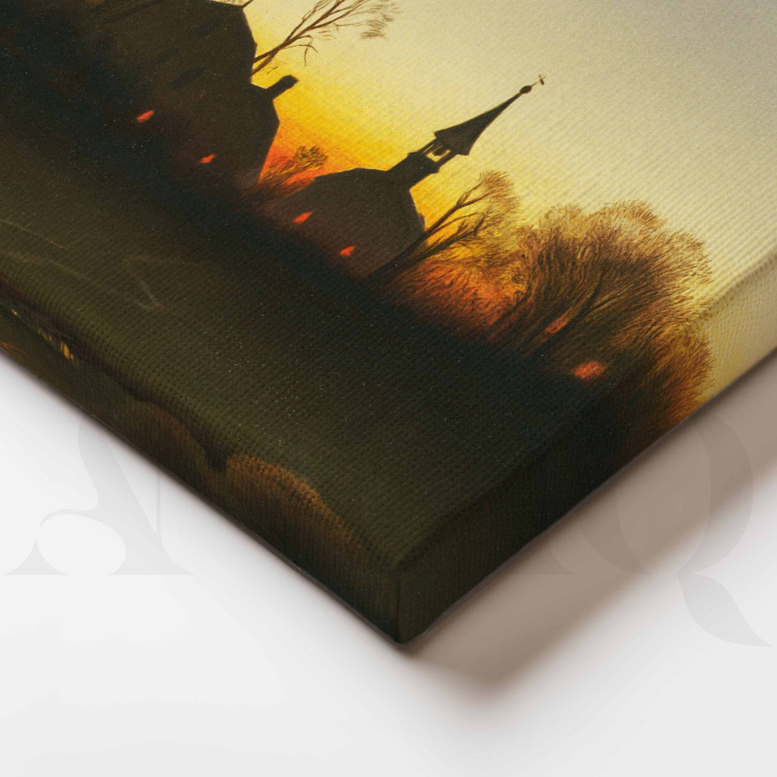 Twilight Countryside Chapel Canvas Artwork – Asha Art Studio