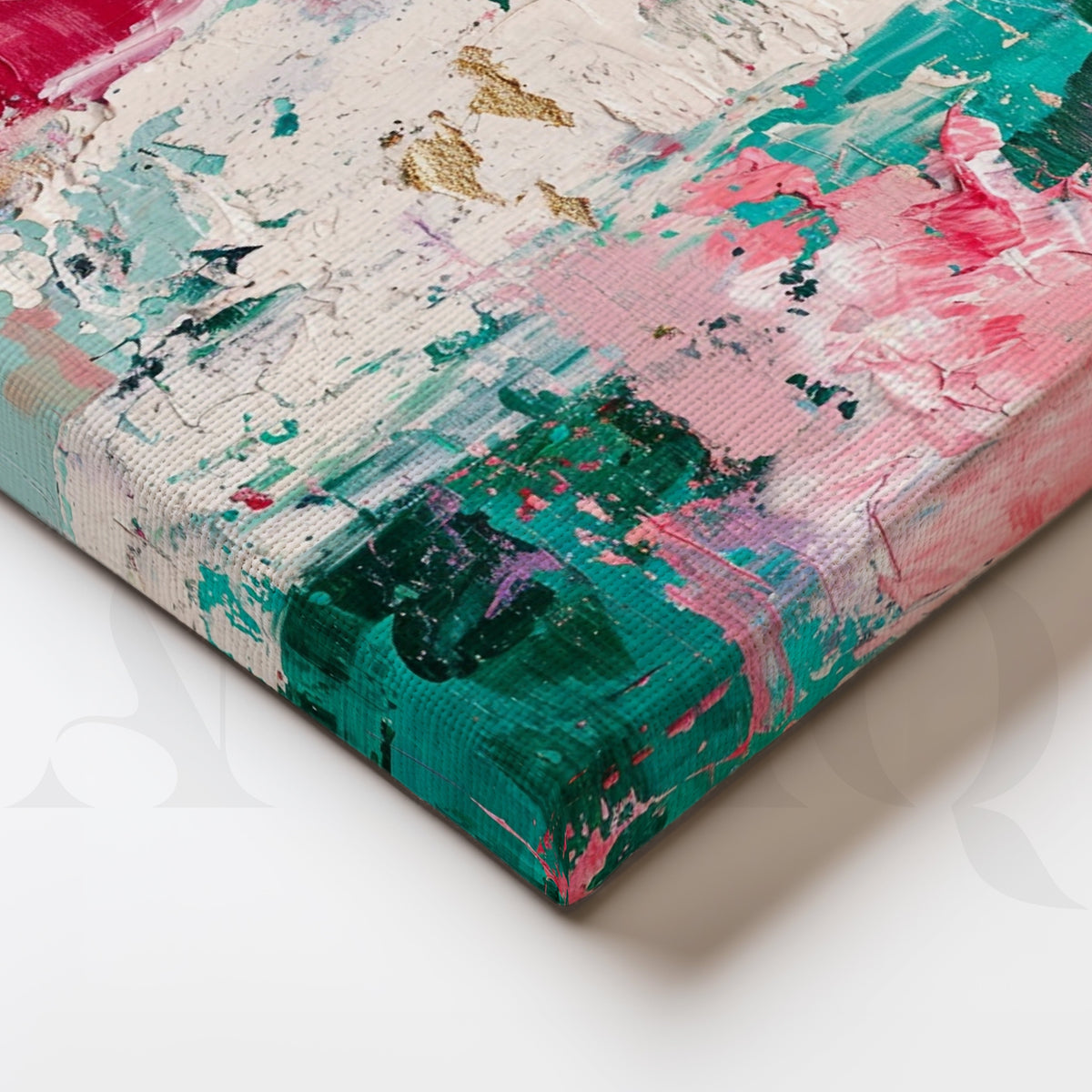 Pink and Teal Abstract Canvas Artwork – Asha Art Studio – Image 2