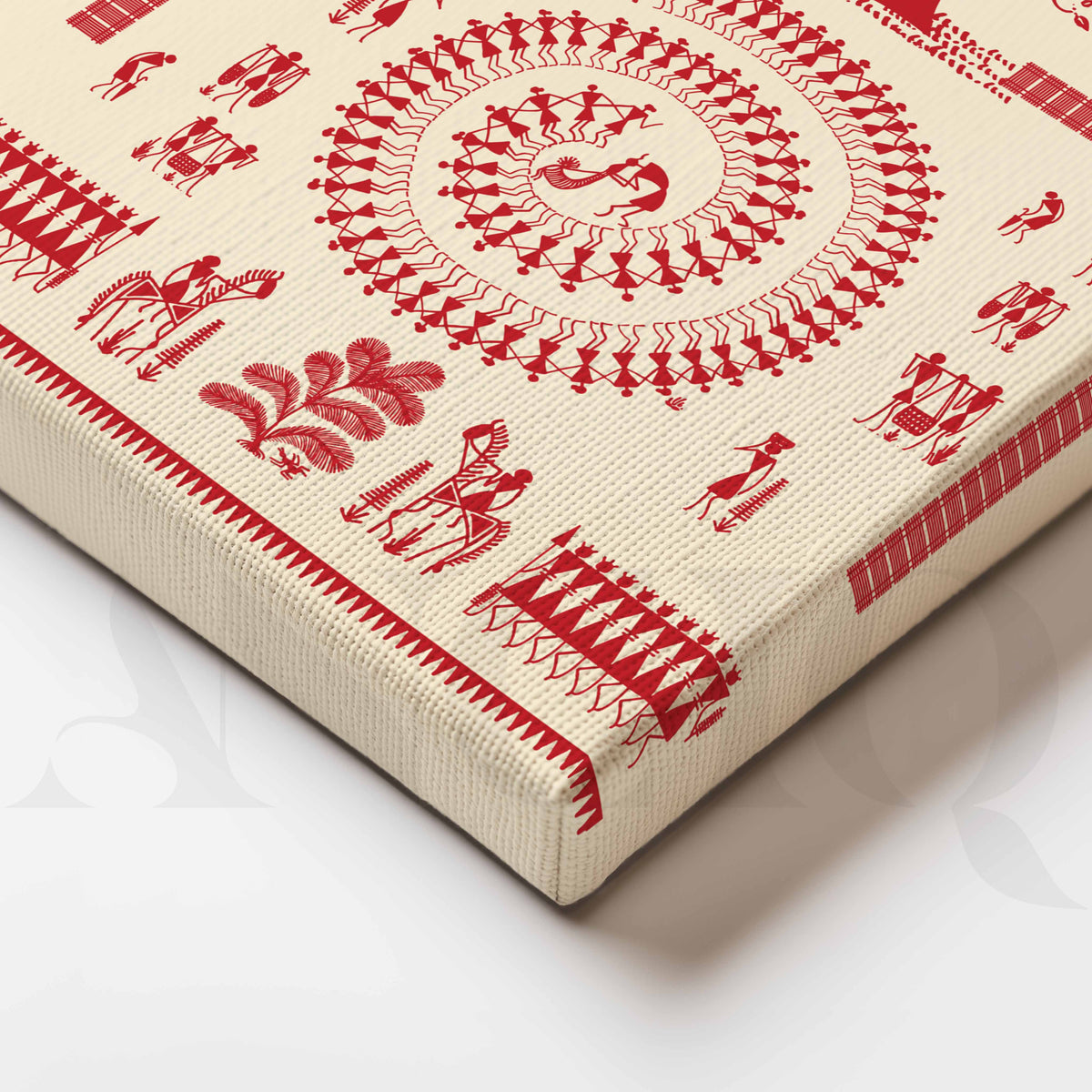 Warli Tree of Life Canvas Wall Artwork – Asha Art Studio – Image 2