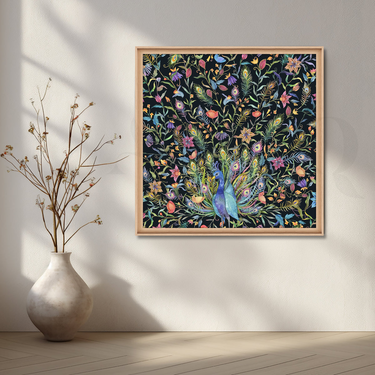 Night Garden Peacocks Canvas Artwork – Asha Art Studio – Image 5