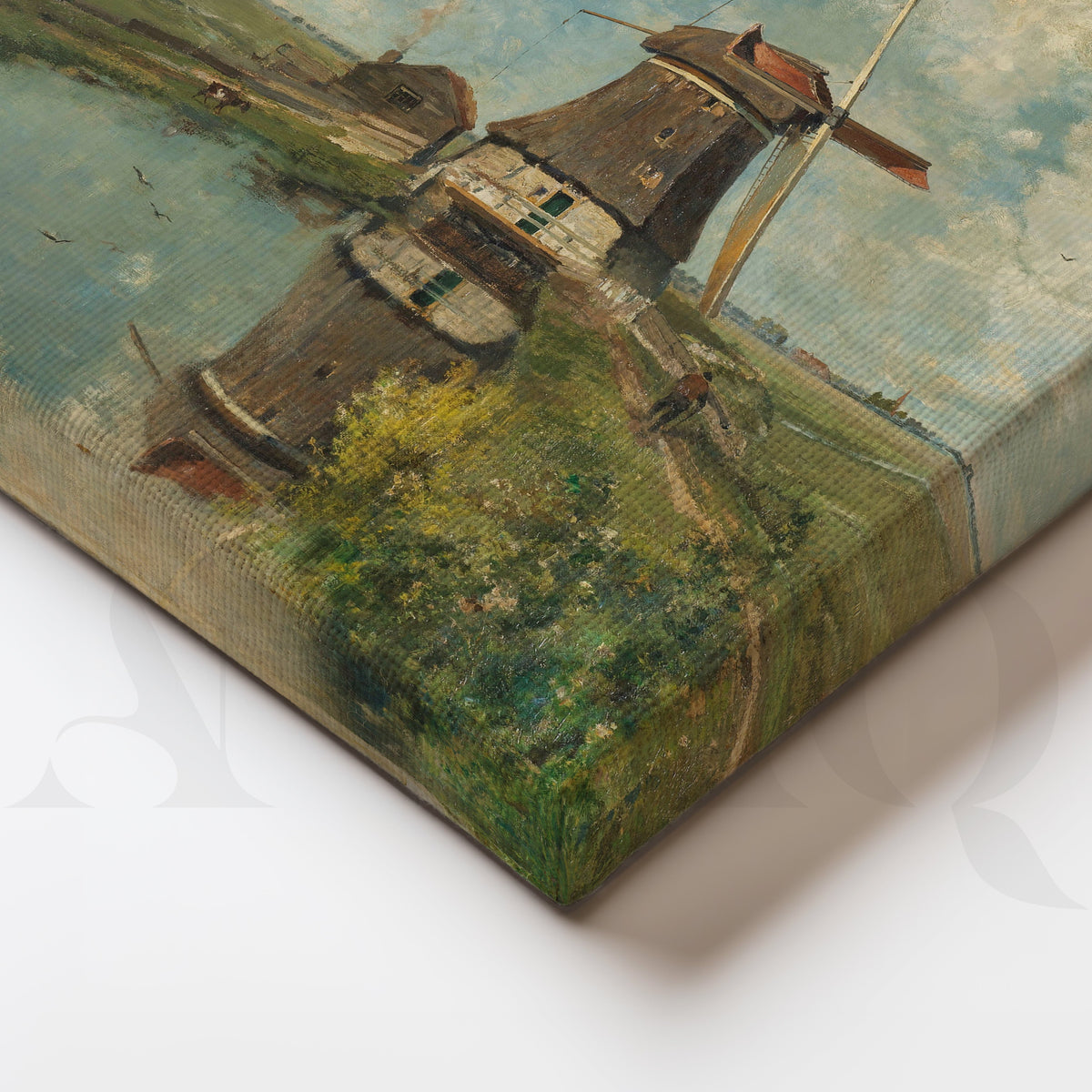 Windmill by Canal Canvas Artwork – Asha Art Studio – Image 2