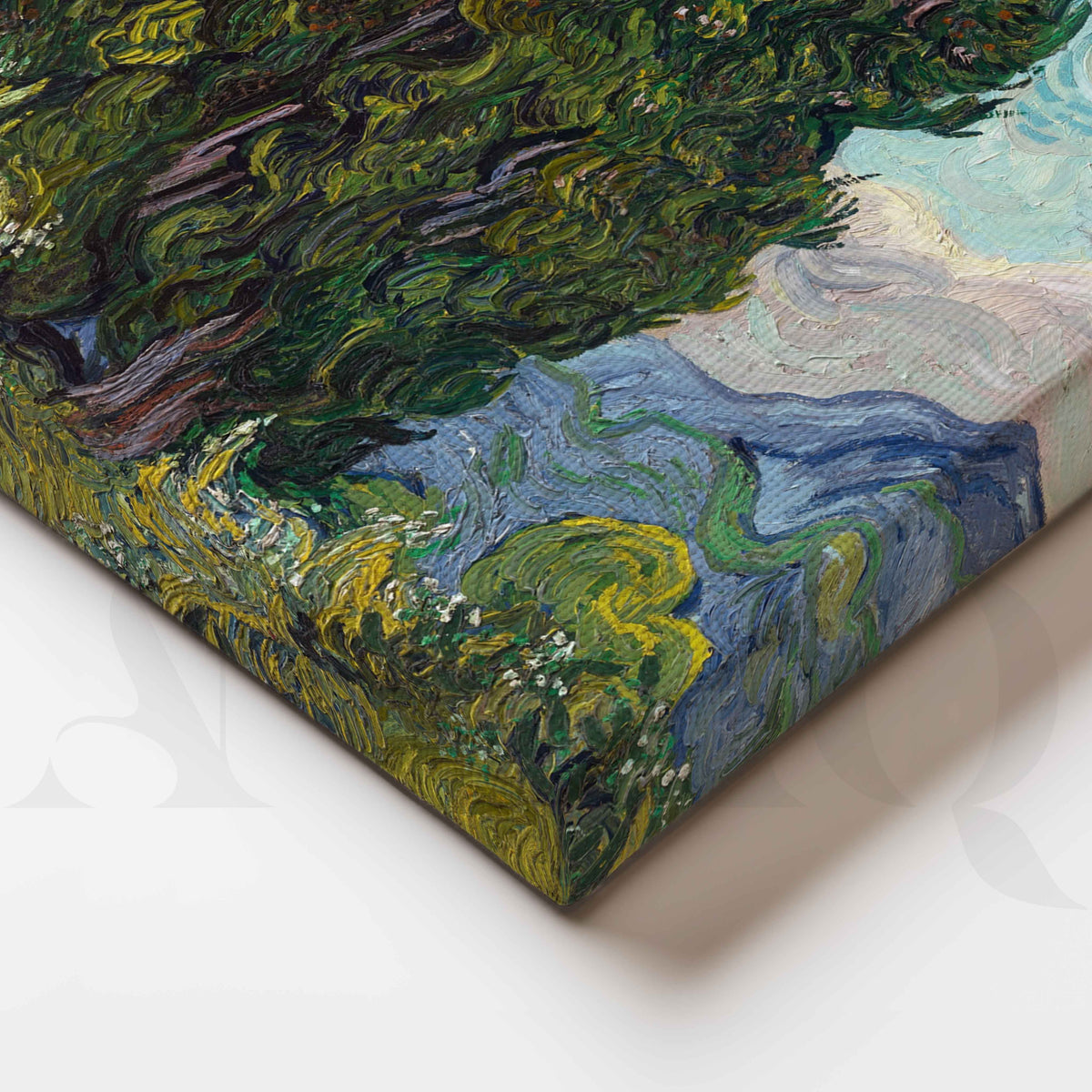 Cypresses Under the Crescent Moon Post-Impressionist Canvas Artwork – Asha Art Studio – Image 2