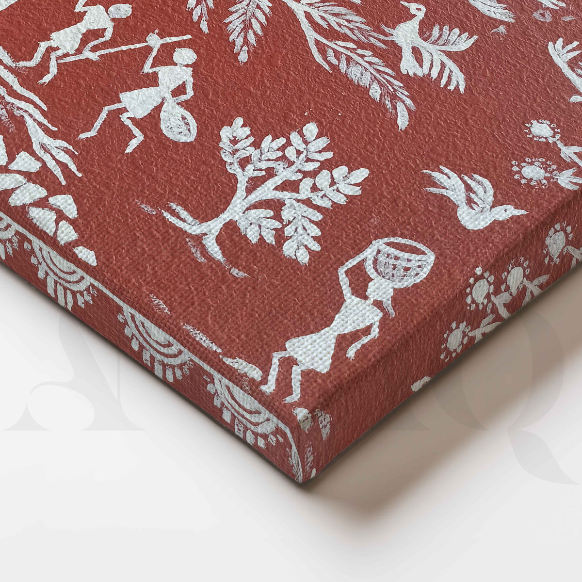 Warli Tree of Life Tribal Folk Canvas Artwork – Asha Art Studio – Image 2