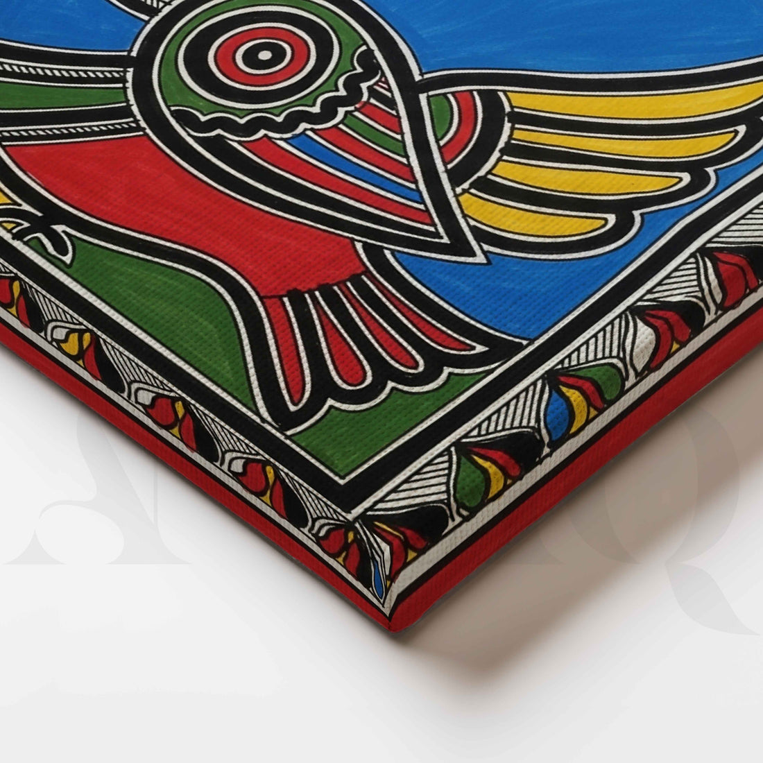 Colourful Folk Bird Madhubani Canvas Artwork – Asha Art Studio