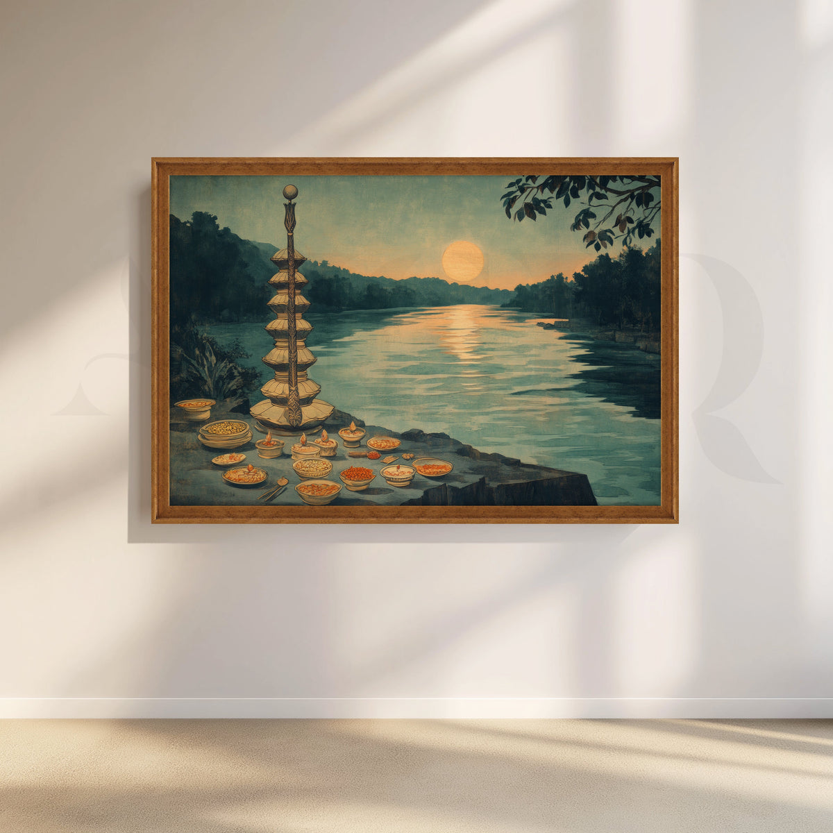 Ganga Aarti Sunset Offering Canvas Artwork – Asha Art Studio – Image 6