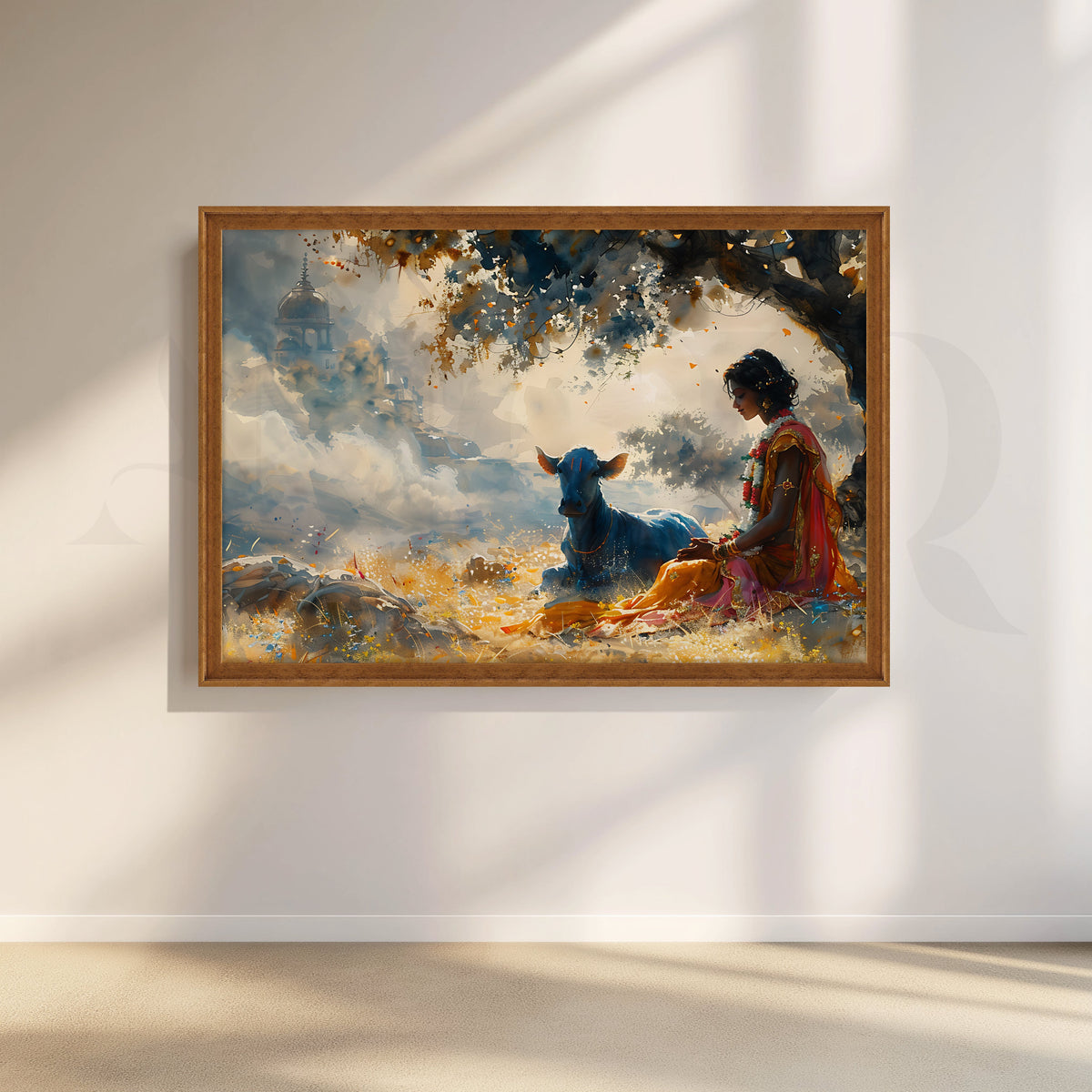 Krishna in Vrindavan Calm Canvas Artwork – Asha Art Studio – Image 6