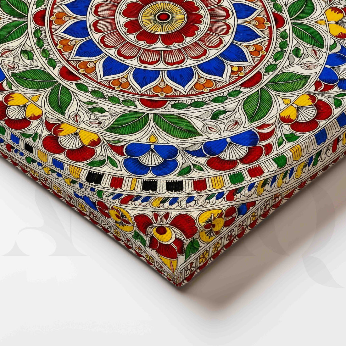 Traditional Floral Mandala Madhubani Canvas Artwork – Asha Art Studio