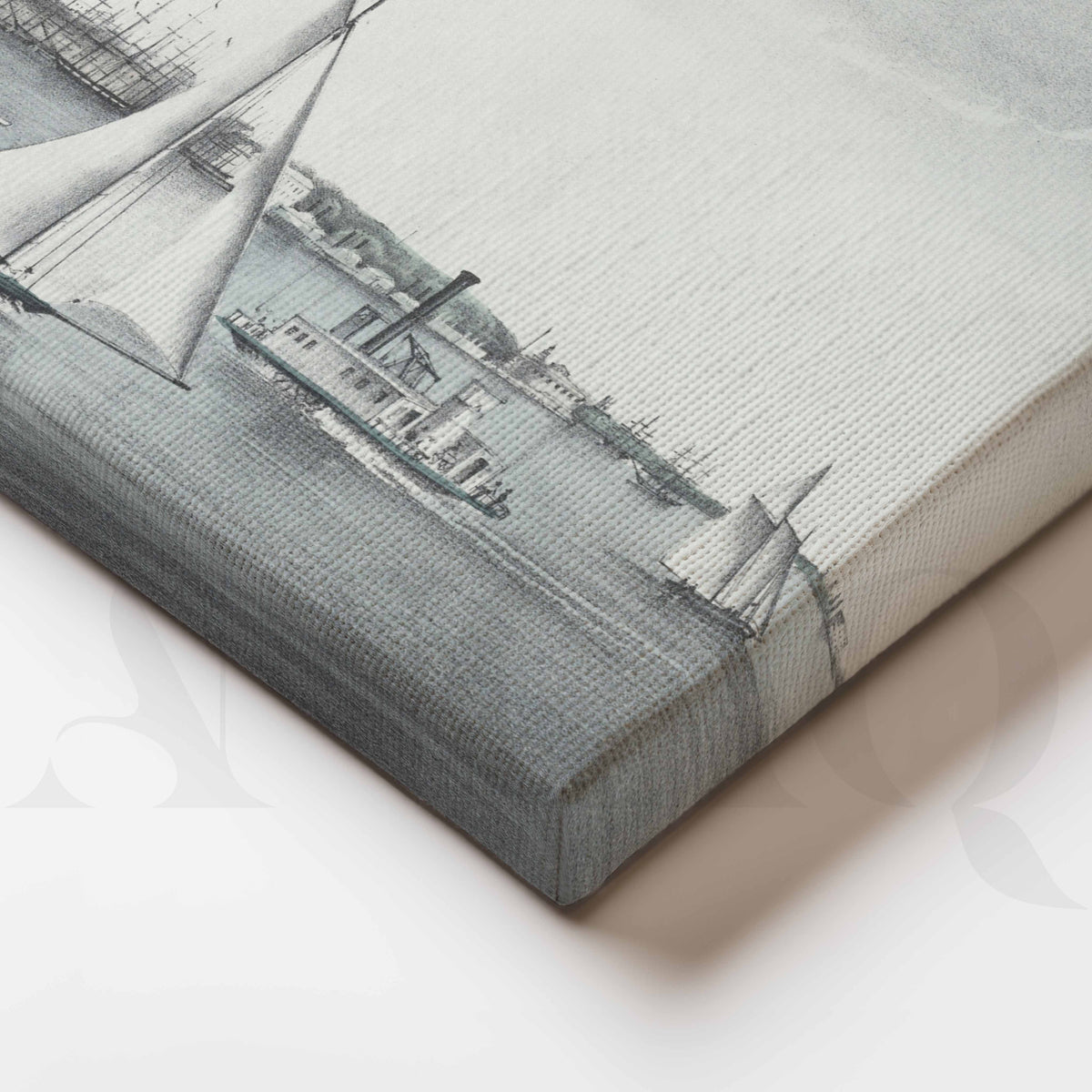 Vintage Harbour Sailboat Canvas Artwork – Asha Art Studio – Image 2