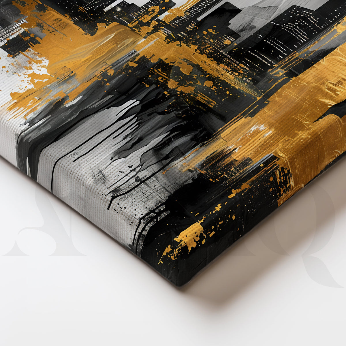 Golden Urban Skyline Gallery Wall – Set of 3 Modern Cityscape Artworks - 18 x 24 Inches – Asha Art Studio – Image 2