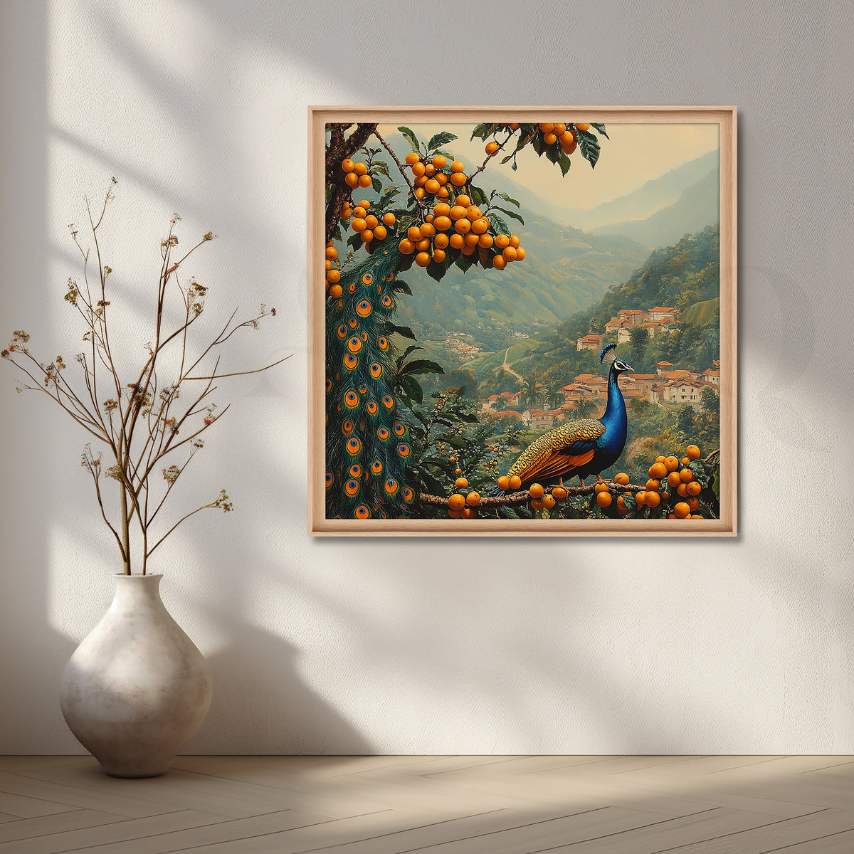 Hillside Orchard Peacock Canvas Artwork – Asha Art Studio – Image 5