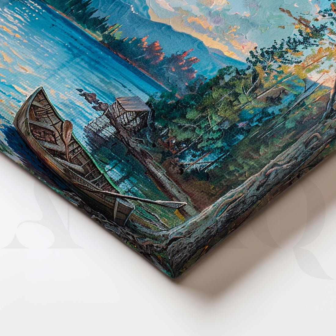 Mountain Lake Boat Canvas Artwork – Asha Art Studio