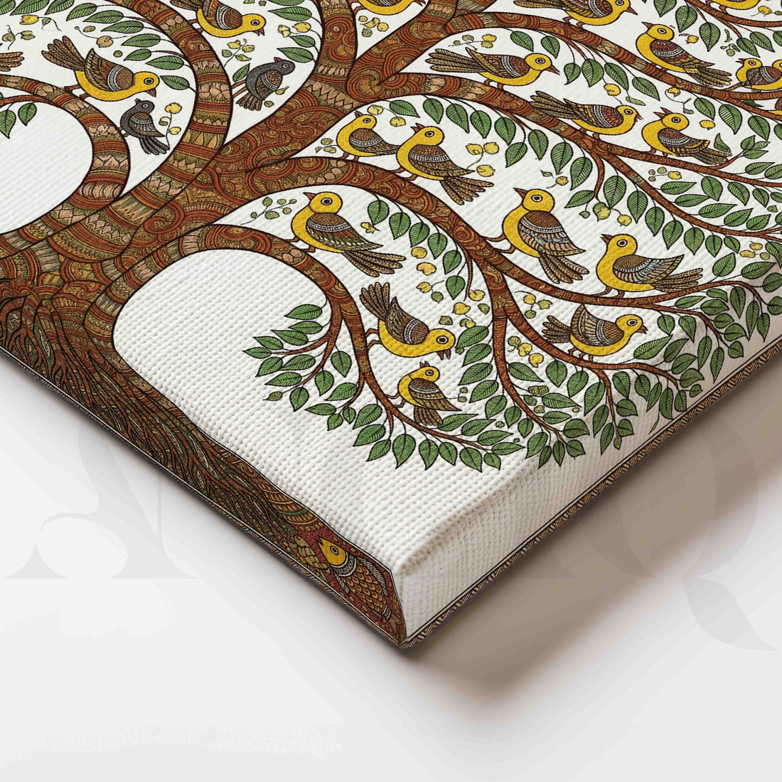 Birds Tree of Life Madhubani Canvas Artwork – Asha Art Studio
