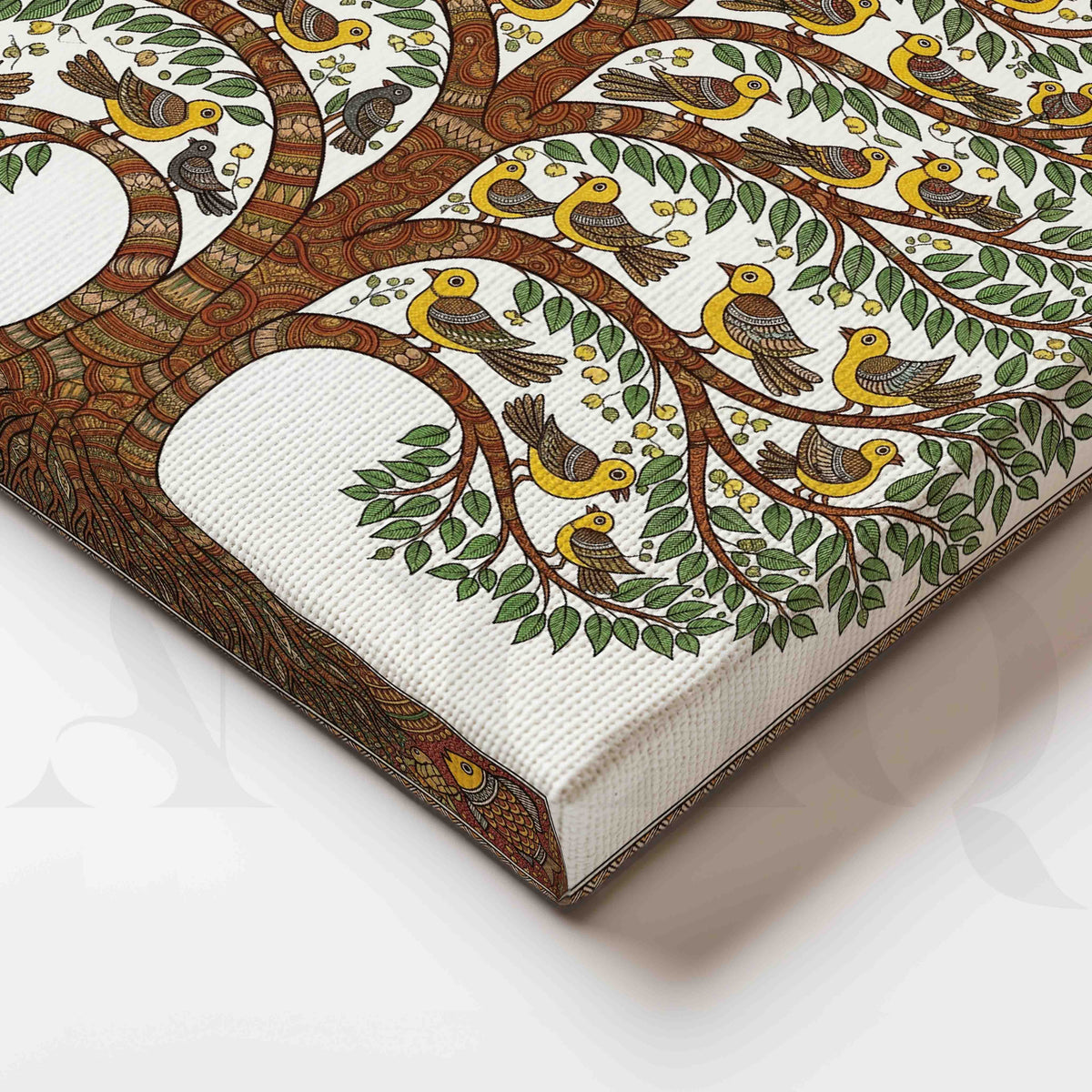 Birds Tree of Life Madhubani Canvas Artwork – Asha Art Studio – Image 2