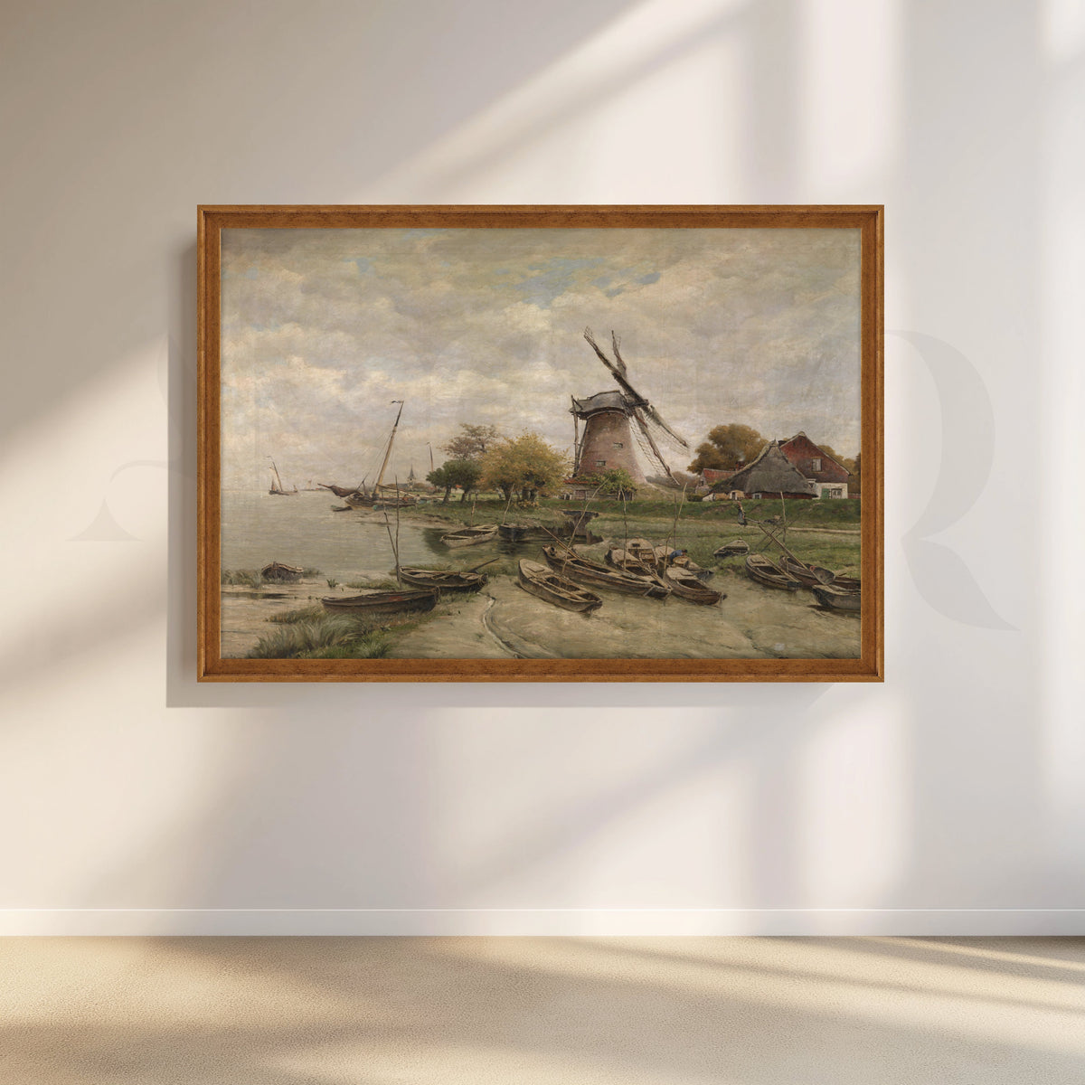 Riverside Windmill Landscape Canvas Artwork – Asha Art Studio – Image 6