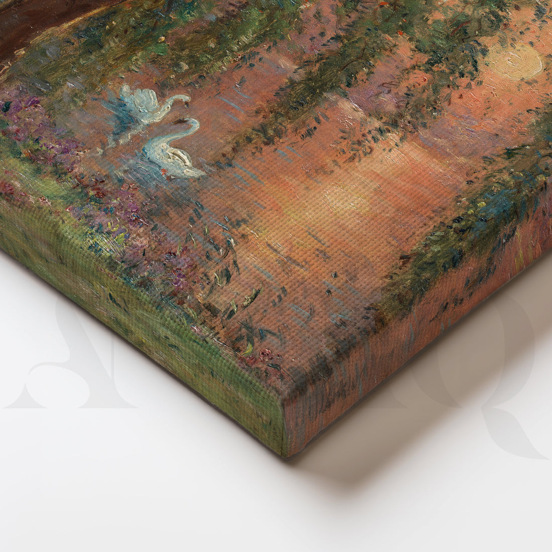 Swans at Sunset Lake Canvas Artwork – Asha Art Studio