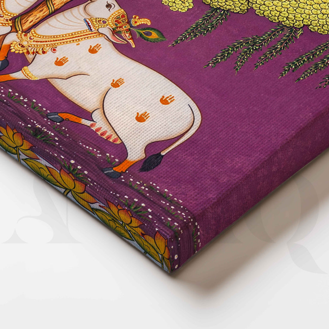 Twin Sacred Cows Under Tree Canvas Artwork – Asha Art Studio