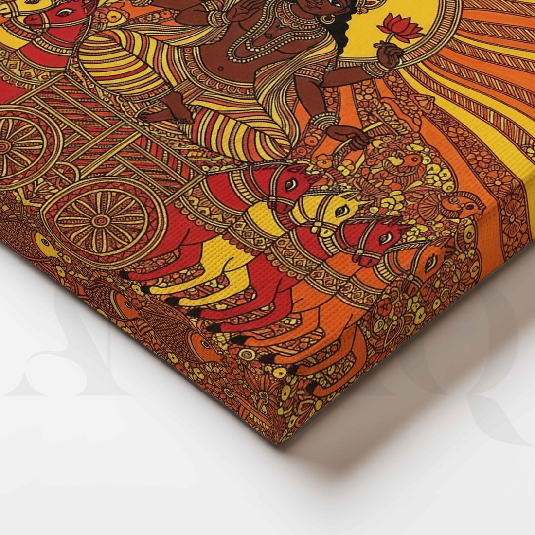 Surya Dev Seven Horses Madhubani Canvas Artwork – Asha Art Studio