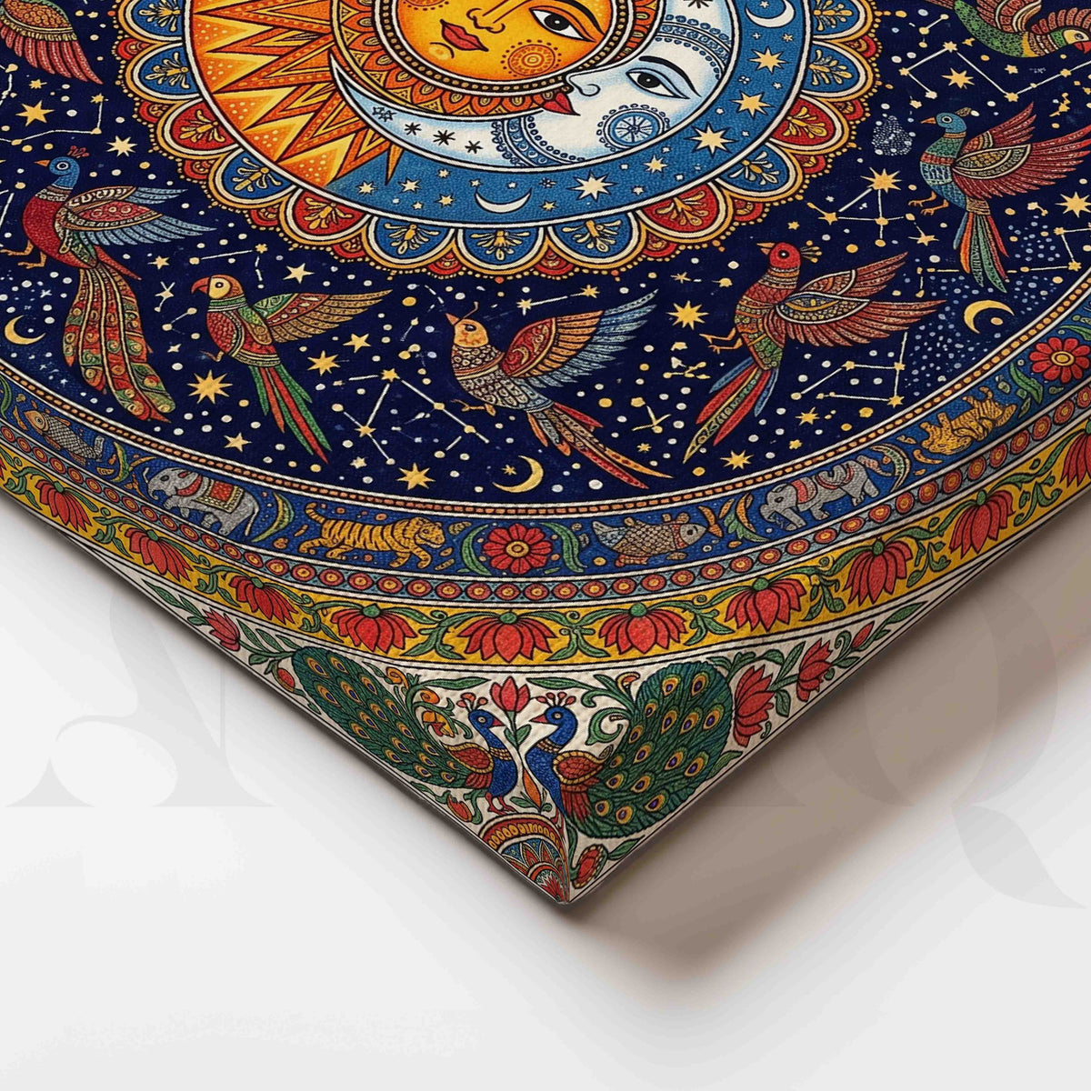 Sun and Moon Madhubani Mandala Canvas Artwork – Asha Art Studio – Image 2