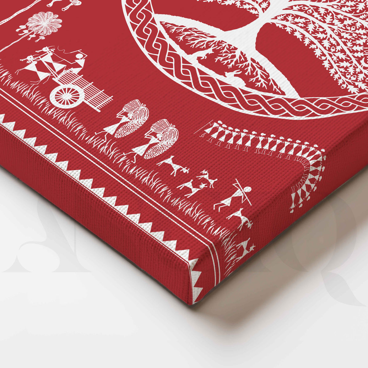 Red Warli Tree of Life Canvas Wall Art – Asha Art Studio – Image 2