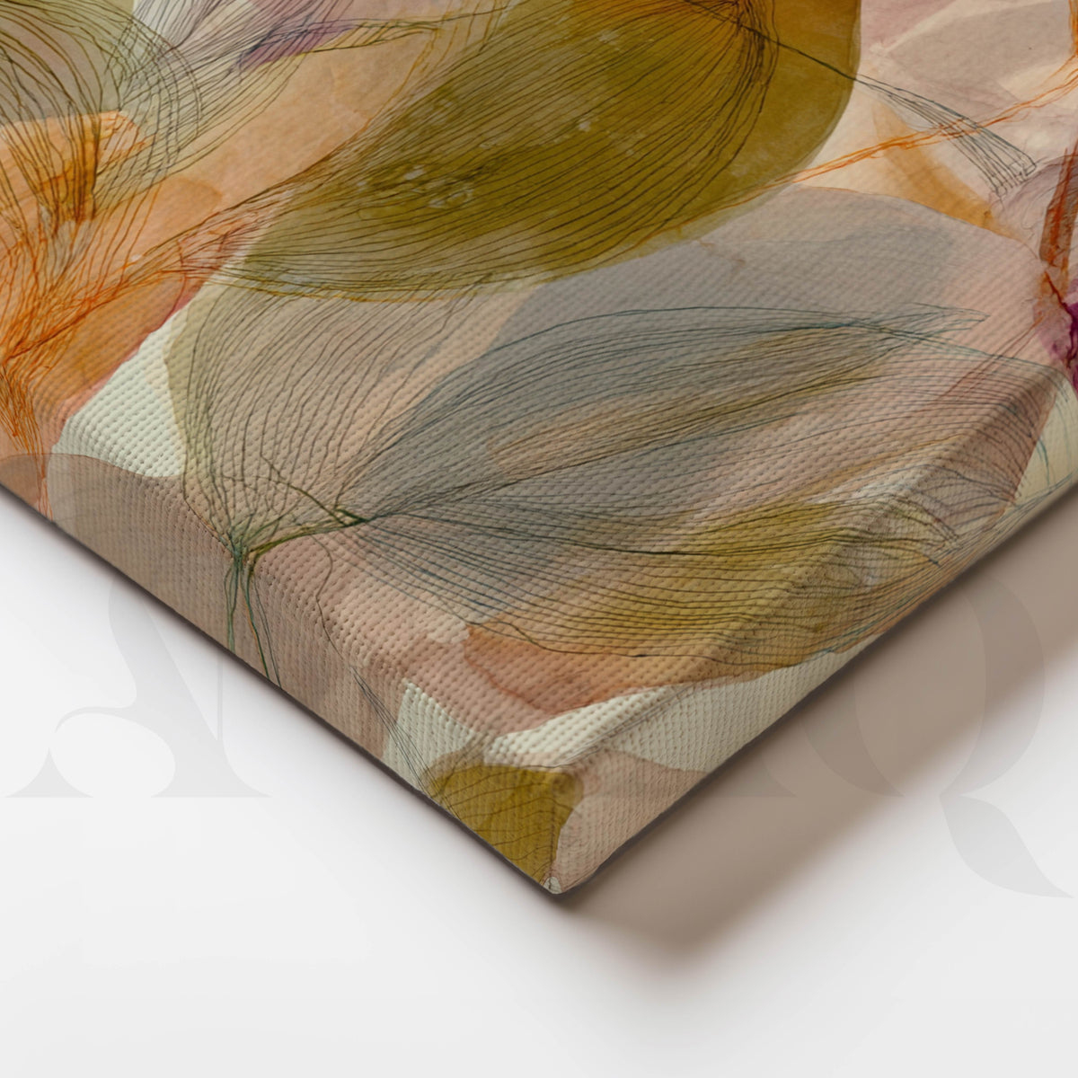 Botanical Abstract Canvas Artwork in Olive, Blush and Orange Tones – Asha Art Studio – Image 2