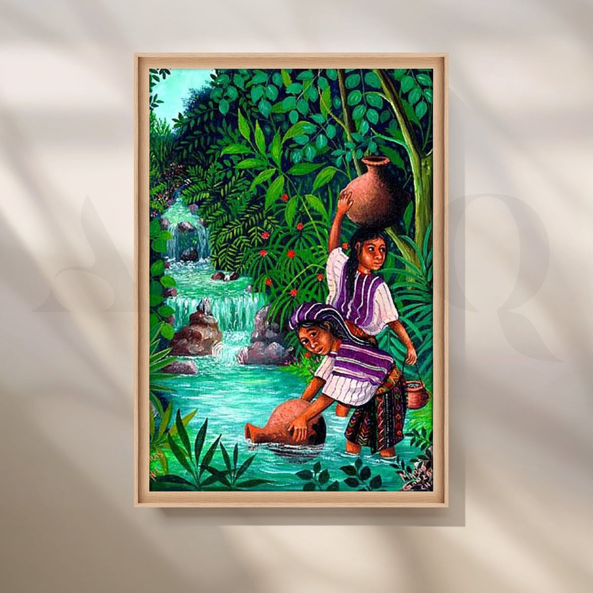 Tropical River Life Folk Canvas Artwork – Asha Art Studio – Image 5