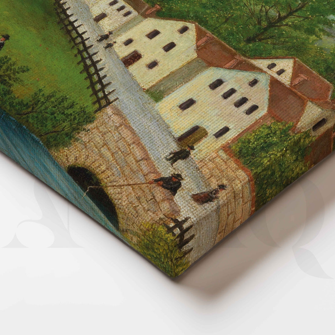 Peaceful Countryside Village Folk Art Canvas Artwork – Asha Art Studio