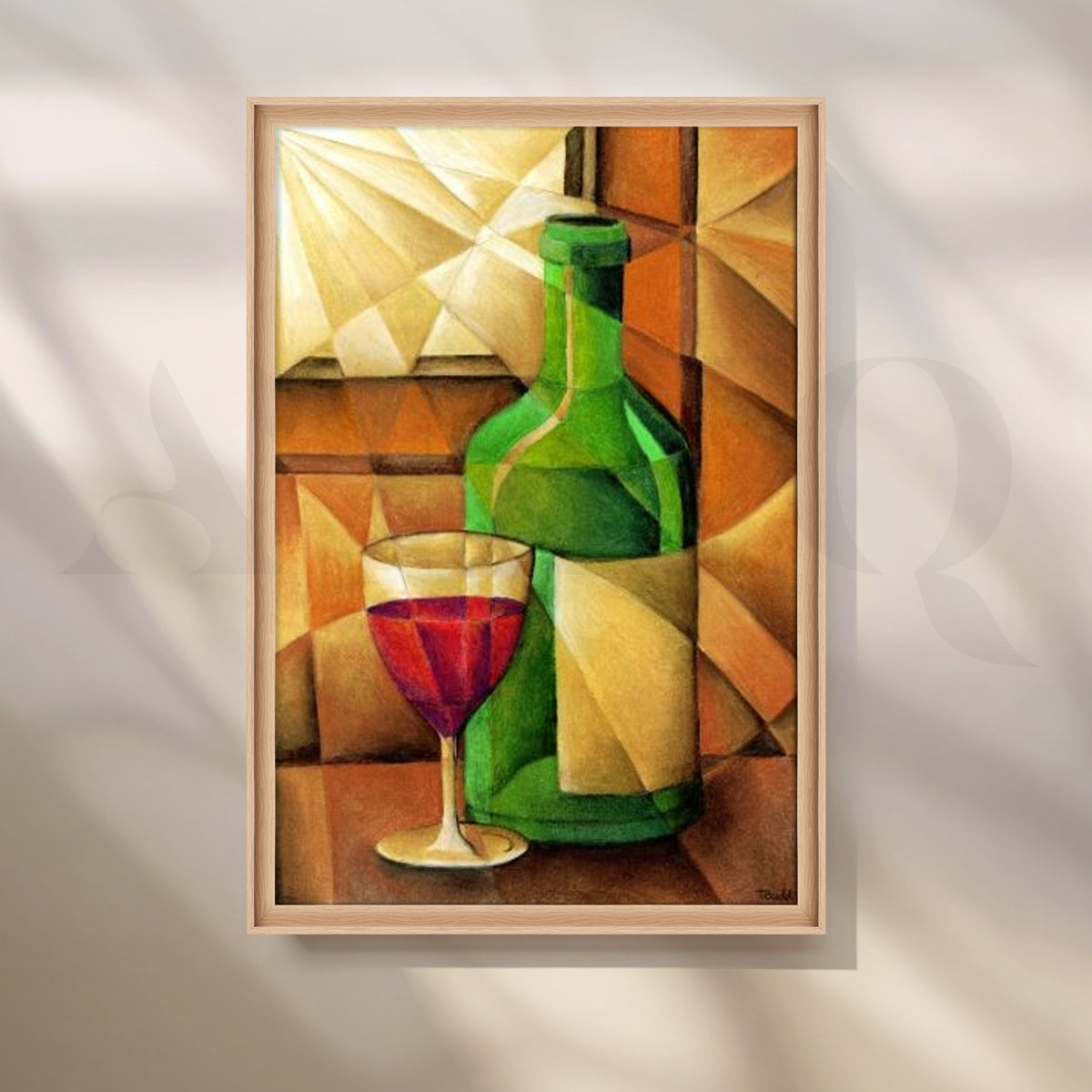 Cubist Wine Bottle Still Life Canvas Artwork – Asha Art Studio – Image 5