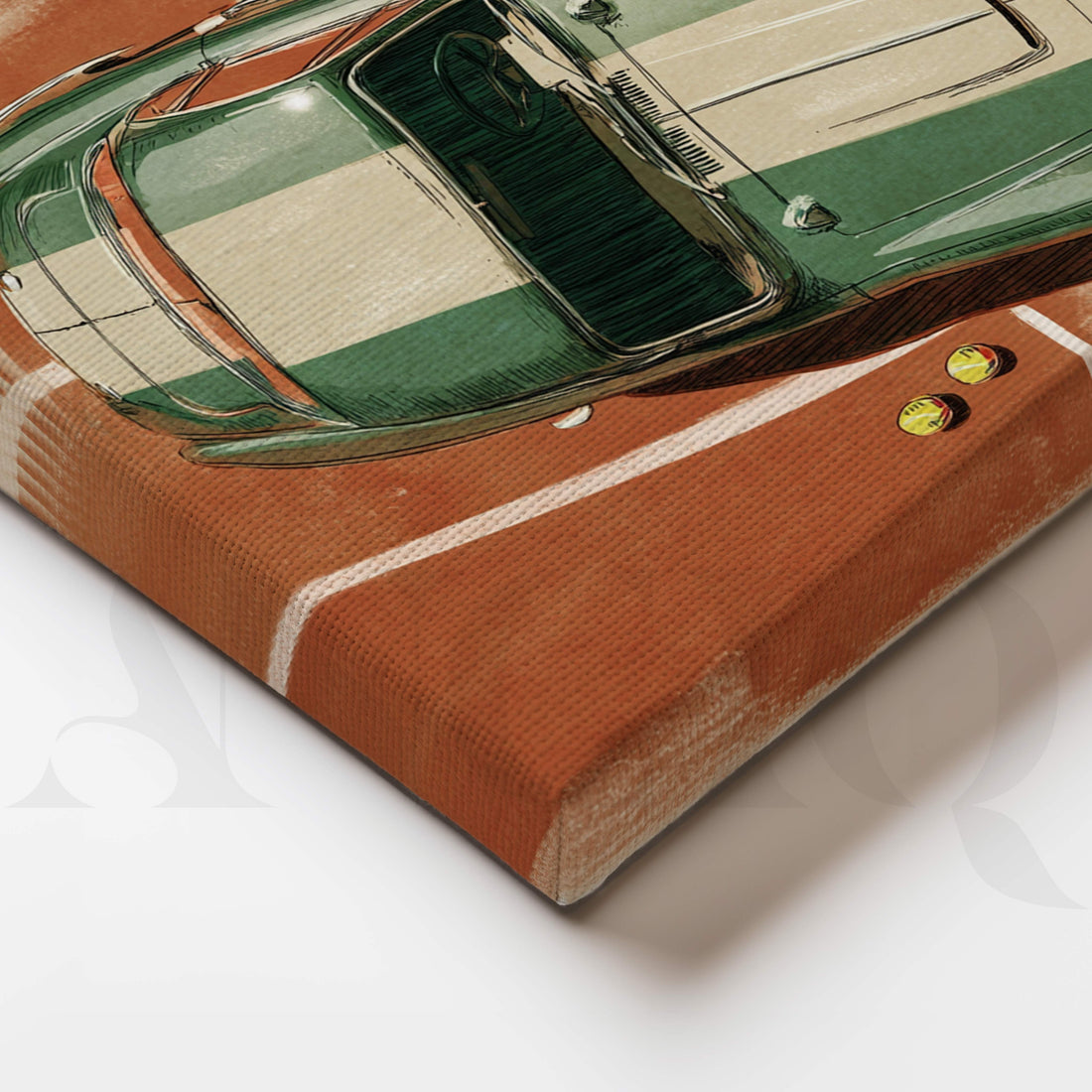 Vintage Green Sports Car and Tennis Inspired Canvas Artwork – Asha Art Studio