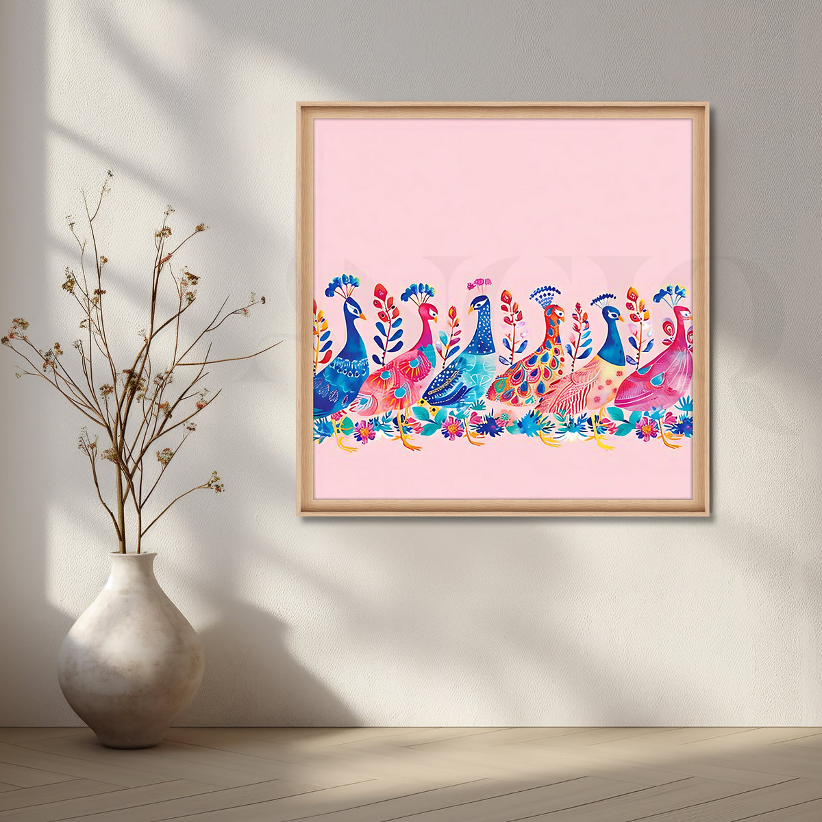 Pink Peacock Parade Canvas Artwork – Asha Art Studio – Image 5