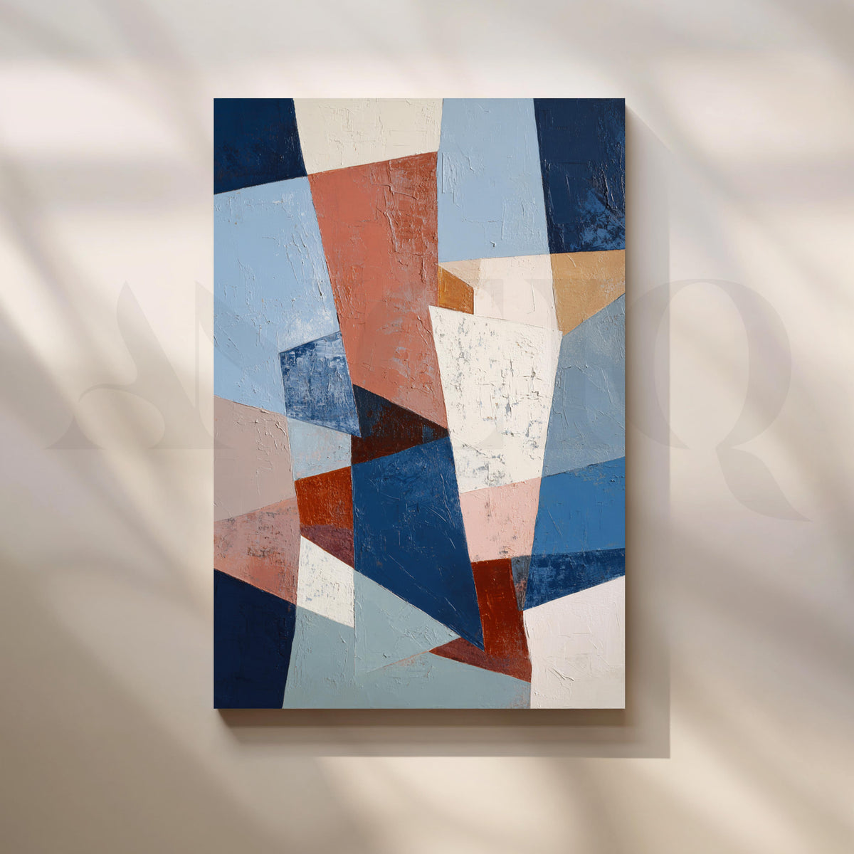 Geometric Blue and Terracotta Abstract Canvas Artwork – Asha Art Studio